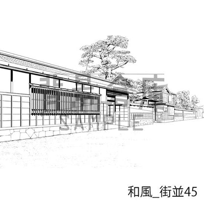 和風の背景集_セット25（街並）_トーン