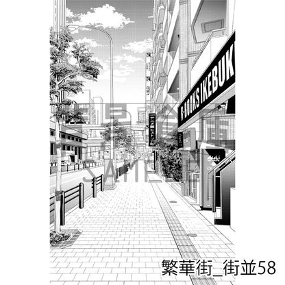 繁華街の街並（トーンつき）です。