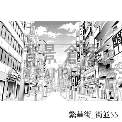 繁華街の背景集_セット10（街並）_トーン