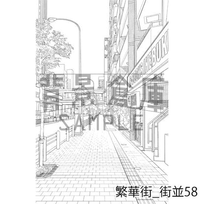 繁華街の背景集_セット10（街並）_トーン