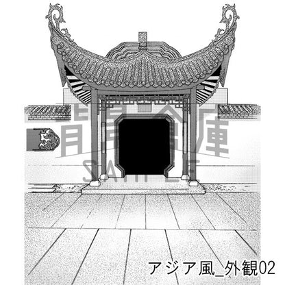 アジア風建物の背景（トーンつき）です。