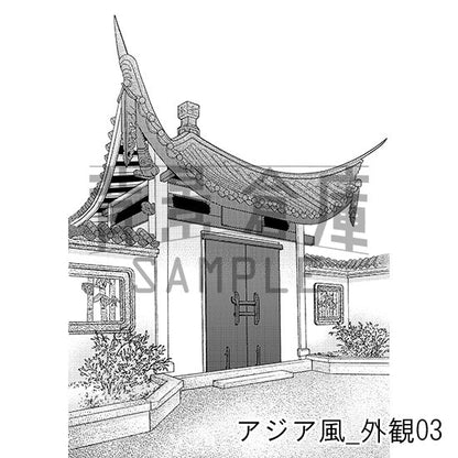 アジア風建物の背景（トーンつき）です。