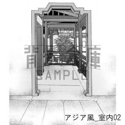 アジア風建物の背景（トーンつき）です。