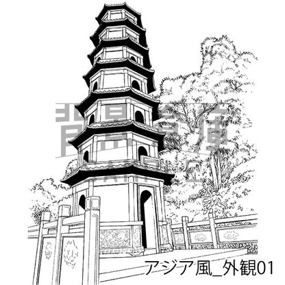 アジア風の背景集_セット1（外観 室内）_トーン