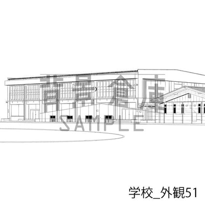 学校_背景素材集30（外観）_トーン