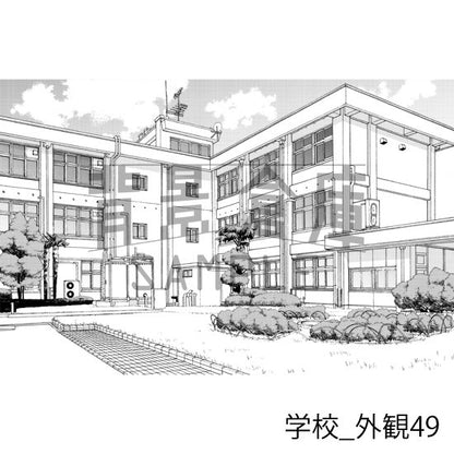 学校_背景素材集30（外観）_トーン