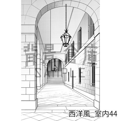 西洋風の室内（トーンつき）です。