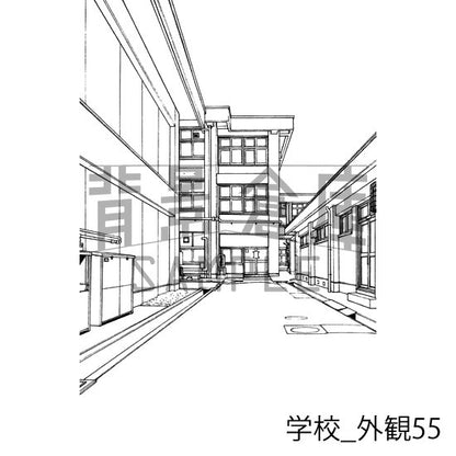 学校_背景素材集31（外観）_トーン