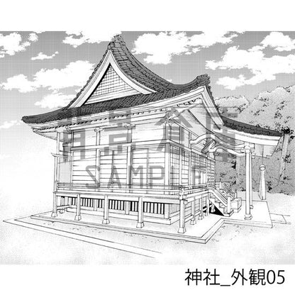 神社の背景（トーンつき）です。