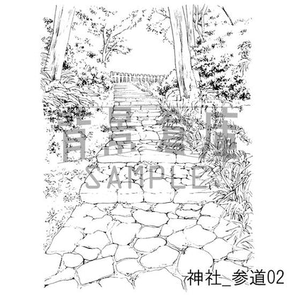 神社_参道02_トーン