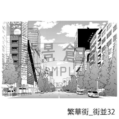 繁華街の街並（トーンつき）です。