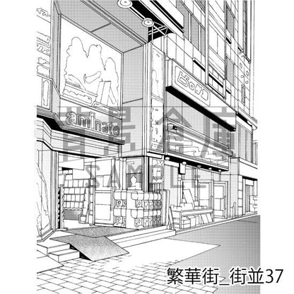 繁華街_背景素材集6（街並）_トーン