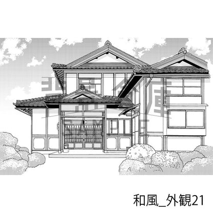 和風の外観の背景（トーンつき）です。