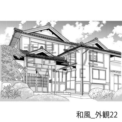 和風の外観の背景（トーンつき）です。