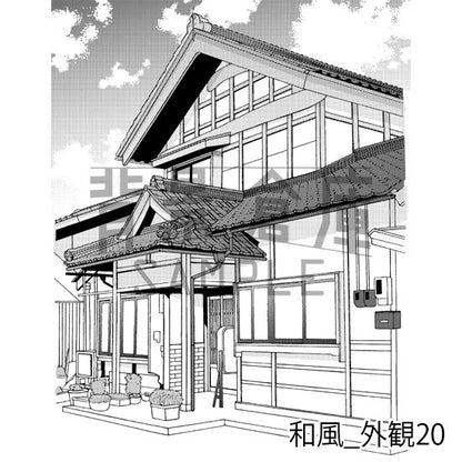 和風_背景素材集20(縁側 外観 玄関)_トーン