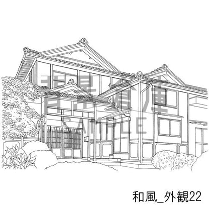 和風_背景素材集20(縁側 外観 玄関)_トーン