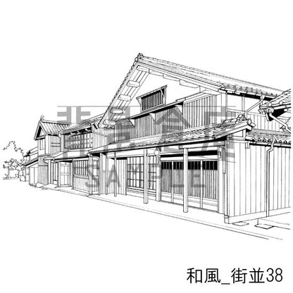 和風_背景素材集21（街並）_トーン