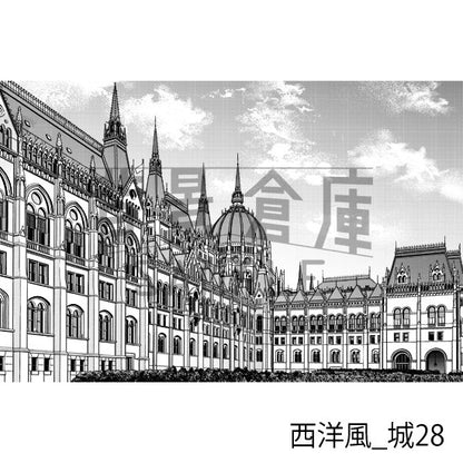 西洋風の城の背景（トーンつき）です。