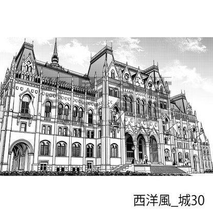 西洋風の城の背景（トーンつき）です。