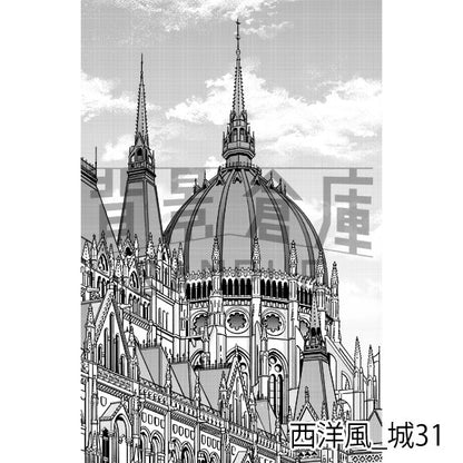 西洋風の城の背景（トーンつき）です。