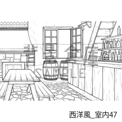 西洋風_背景素材集20（酒場）_トーン