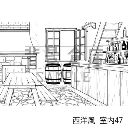 西洋風_背景素材集20（酒場）_トーン