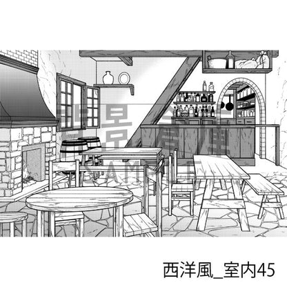 西洋風_背景素材集20（酒場）_トーン