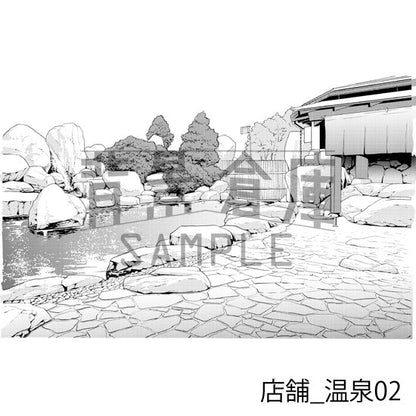 温泉の背景（トーンつき）です。