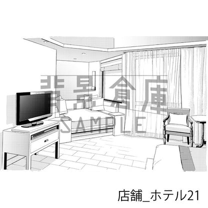 ホテルの背景（トーンつき）です。