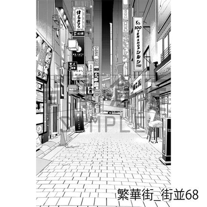 繁華街_背景素材集12（街並）_トーン