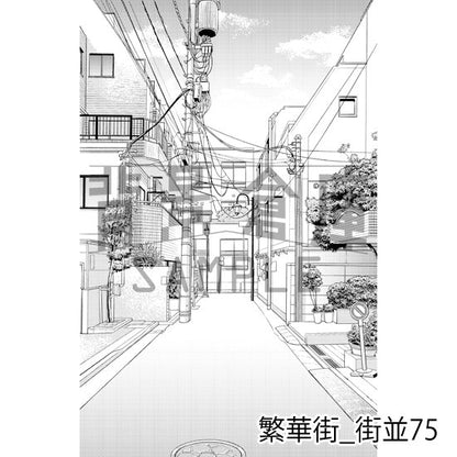 繁華街_背景素材集14（街並）_トーン