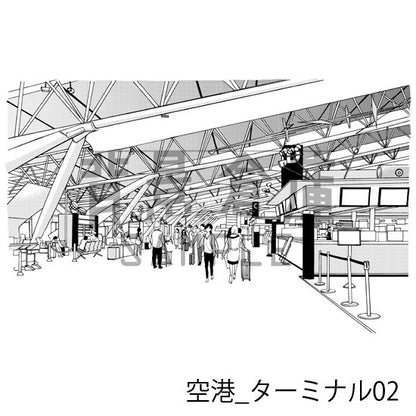空港_背景素材集1（ターミナル・飛行機）_トーン