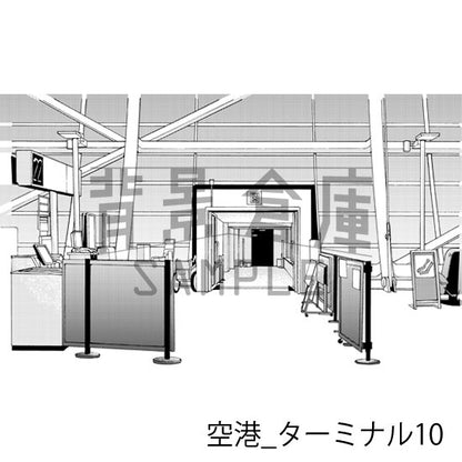 空港の背景（トーンつき）です。