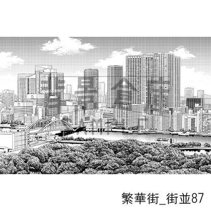 繁華街の街並（トーンつき）です。