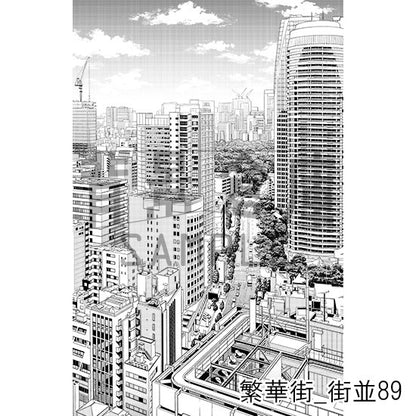 繁華街の街並（トーンつき）です。