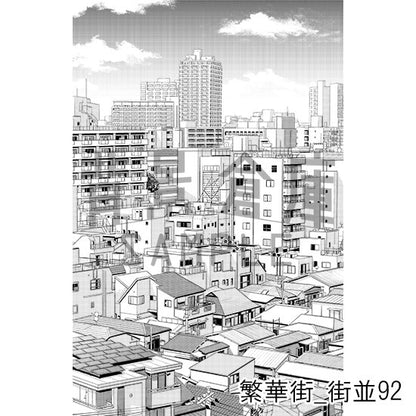 繁華街の街並（トーンつき）です。
