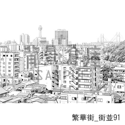 繁華街_背景素材集17（街並）_トーン