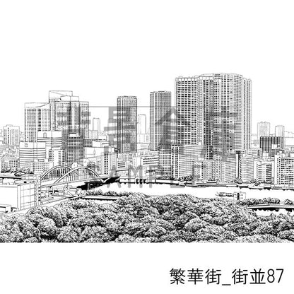 繁華街_背景素材集17（街並）_トーン