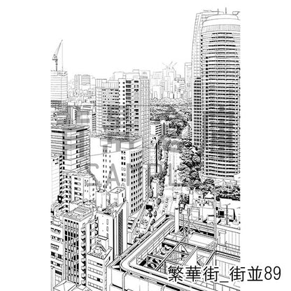 繁華街_背景素材集17（街並）_トーン