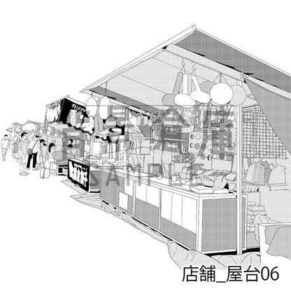 屋台の背景（トーンつき）です。
