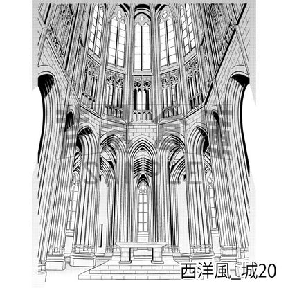 西洋風のお城の背景（トーンつき）です。