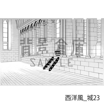 西洋風のお城の背景（トーンつき）です。