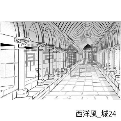 西洋風のお城の背景（トーンつき）です。