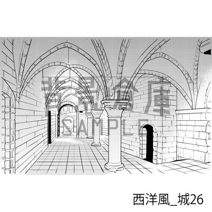 西洋風のお城の背景（トーンつき）です。