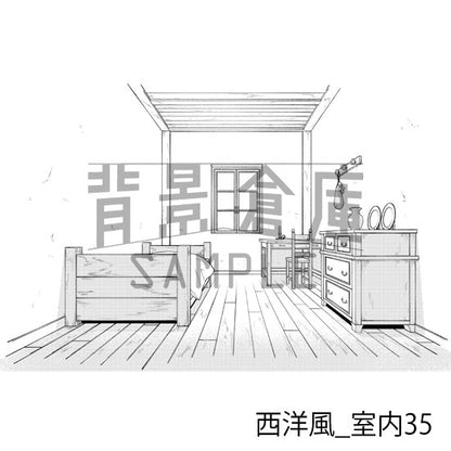 西洋風の室内の背景（トーンつき）です。