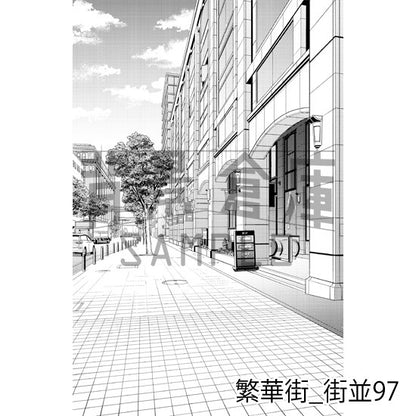 繁華街の街並（トーンつき）です。