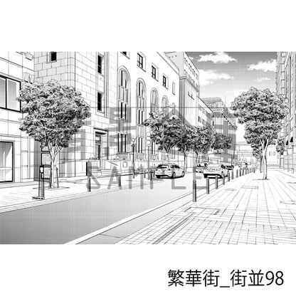 繁華街の街並（トーンつき）です。