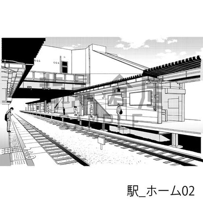 駅のホーム（トーンつき）です。