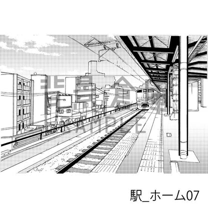 駅のホーム（トーンつき）です。