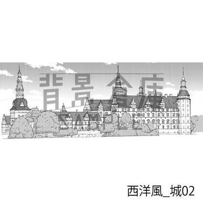 城の背景（トーンつき）です。